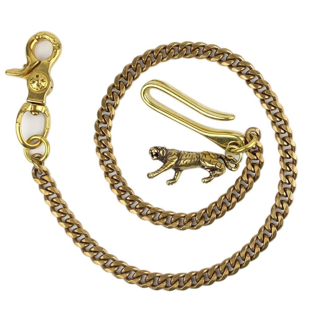 4710 Retro Rustic Solid Brass Keychain Wallet Cuban Chain Hook Tiger Shape